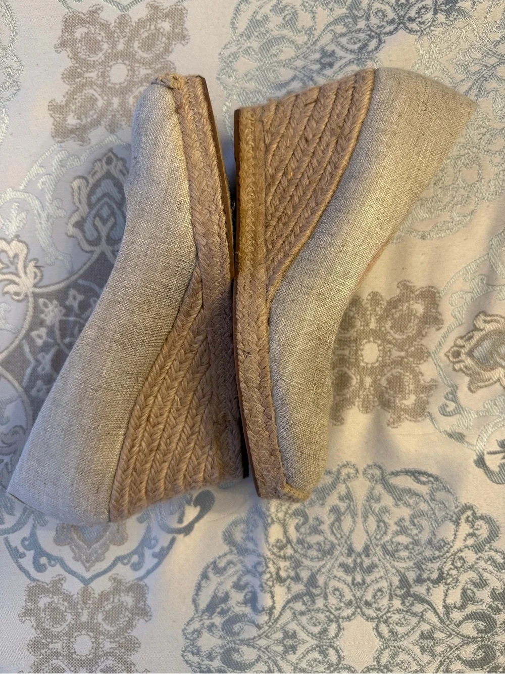 J. Crew Neutral Linen Espadrille Wedge Pumps